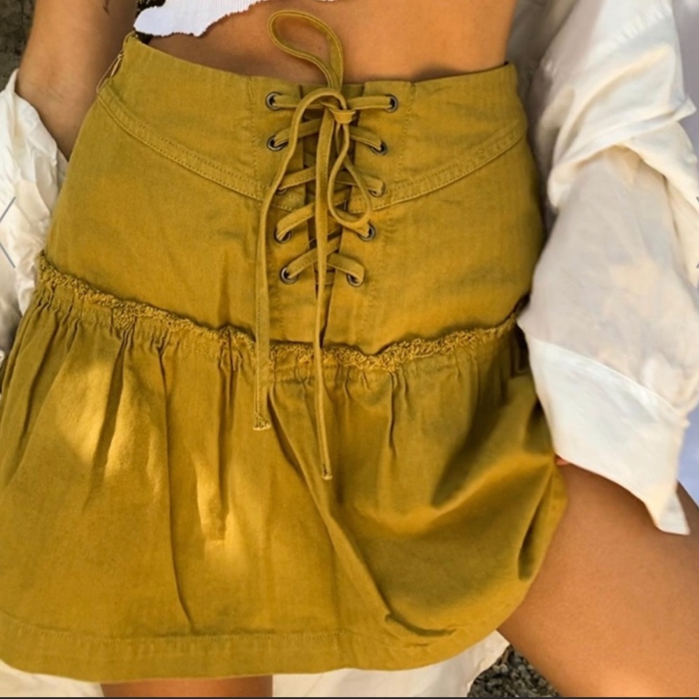 NWT FREE PEOPLE Positano denim laceup skirt sz 0